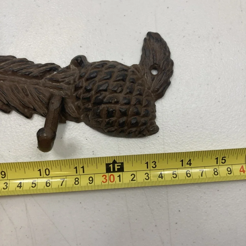 VTG Cast Iron Coat Hanger Key Hook Wall Mount Acorn‎ Fall Cabin Country 14